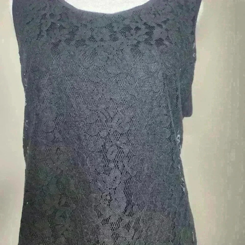 Talbots women's black lace sleeveless blouse size large - Picture 3 of 7